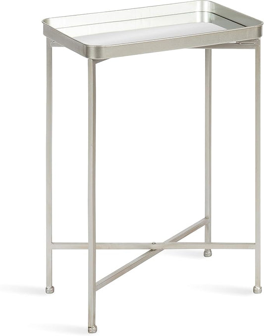 Kate and Laurel Celia Modern Mirrored Tray Side Table, 18 x 12 x 26, Silver, Foldable Rectangular End Table for Storage and Display