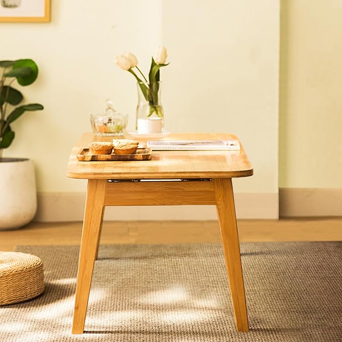 Coffee Table Foldable Mid Century Desk TV Stand with Open Storage Shelf Center Table for Living Room Furniture RV No Assembly, Natural (39.37IN)