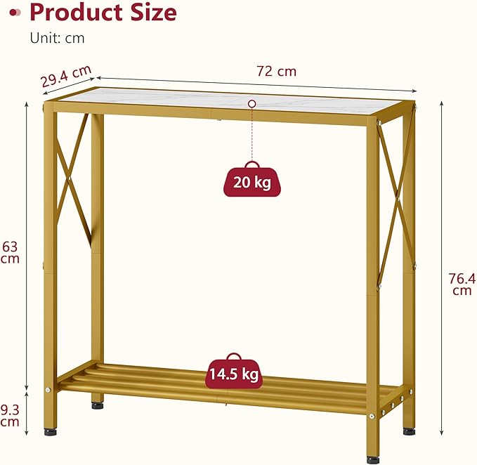 Tajsoon 28.3" Entryway Table, 2-Tier Small Consle Table for Entryway, Narrow Sofa Table with Shelves, Entrace Table for Hallway, Living Room, Corridor, Office, Gold & White