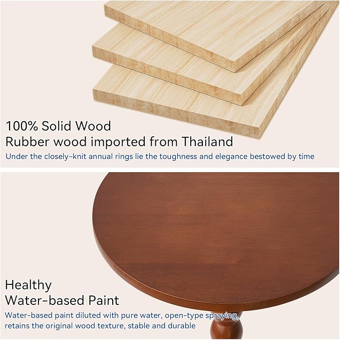 Round Side Table, Solid Wood End Table, Small Drink Table Sofa End Table, Bedroom Small Corner Table, Sturdy Weight-Bearing Design Brown YD-RST001H