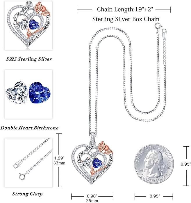 Iefil Christmas Gifts for Wife Women - 925 Sterling Silver Double Birthstone Necklace, Anniversary Birthday Gifts for Women, Jewelry Gift for Wife Girlfriend Mom Her