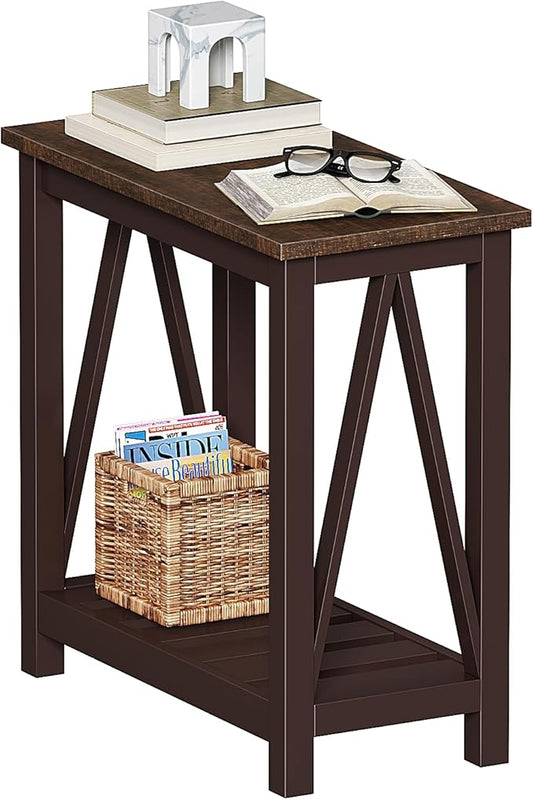 ChooChoo Farmhouse End Table, Rustic Vintage Narrow End Side Table with Storage Shelf for Small Spaces, Nightstand Sofa Table for Living Room, Bedroom Espresso
