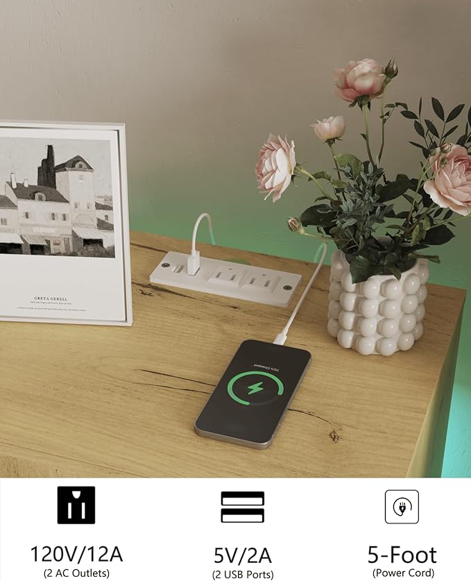 Nightstand with Charging Station and LED Lights,Modern Bedside Table with 2 Storage Drawer,Night Stand with Solid Wood Legs,White (Oak)