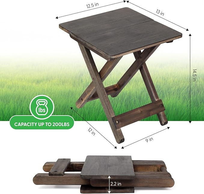 Small Patio Table, Folding Side Table, Accent Table, Wooden Top for Living Room, Bedroom (Square - Walnut - Set 2)