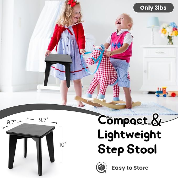 StrongTek Bamboo Step Stool for Kids and Adults, Natural Material, Sturdy and Versatile Short Foot Stool for Bathroom, Kitchen, Bedroom, Compact 10-inch Small Wood Stool, Plant Stand (Black)