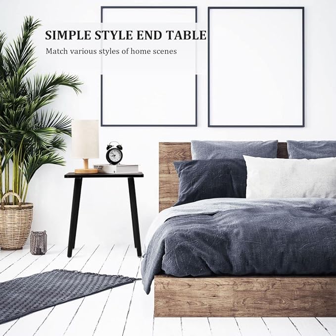 FORAOFUR Black Side/End Table, Modern, Minimalist Wooden Small Accent Table with Natural Legs for Living Room, Bedroom, Balcony and Office, Home Decor
