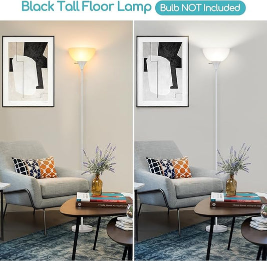 Floor Lamp, LED Standing Lamps with White Plastic Shade, Corner Floor Lights for Living Room Bedroom, Rotary Switch, Bulb not Included, White