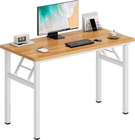 DlandHome 39 inches Folding Table Computer Desk Portable ActivityTable Conference Table Home Office Desk, Fully Assembled Teak and White DND-ND5-100TW