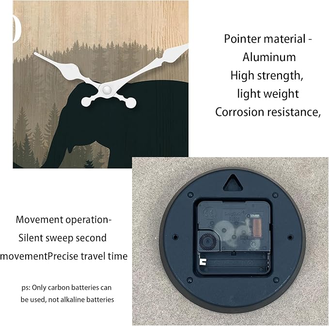 XFM Elephant Wall Clock 12 Inch Silent Wall Clocks Battery Operated Farmhouse Wooden Clock Decorative for Kitchen Living Room Bedroom Bathroom