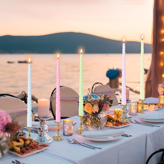 12 inch Colored Tall Taper Candles Sticks 6PCS Unscented Smokeless Long Tall Spiral Candle for Christmas Wedding Party Home Decor Dinner