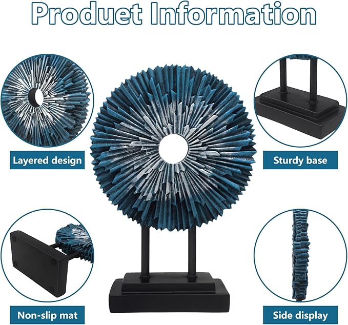 aboxoo Abstract Round Staute,Modern Decorative Home Decor,Office Desk Sculpture for Men,Creative Round Line Ornament for Bookshelf,Bedroom,Desktop,Dining Table(Blue)