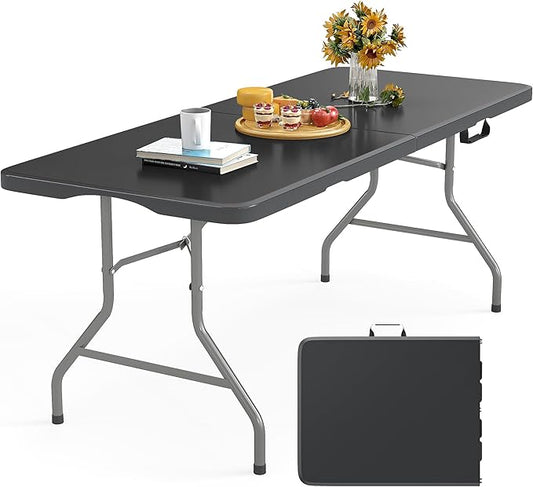 5Ft Folding Table Heavy Duty Foldable Table Lightweight Plastic Table with Reinforced Legs for Indoor Outdoor Use Perfect Portable Tables Folding for Parties, BBQs, Weddings, Camping Black