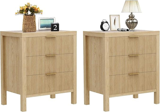 Nightstands Set of 2, Bedside End Table, Modern Wooden Night Stand with 6-Drawer - Boho Cabinet Accent Storage Furniture for Bedroom, Living Room, Nature