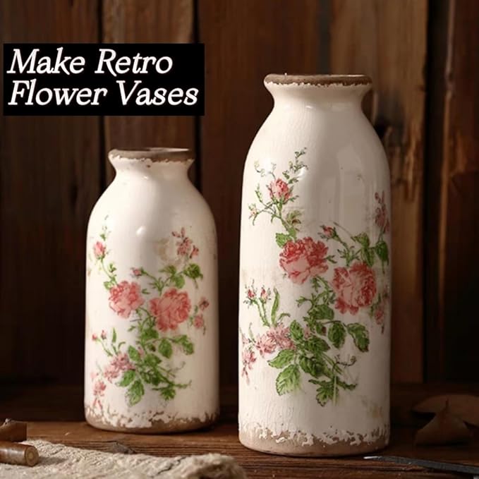 Ceramic Rustic Farmhouse Vase, Distressed Flower Vase for Home Decor, Ideal Shelf Decor, Boho Vase for Living Room Bedroom Kitchen Office Decor Centerpiece Table Decorations (6 inches)…