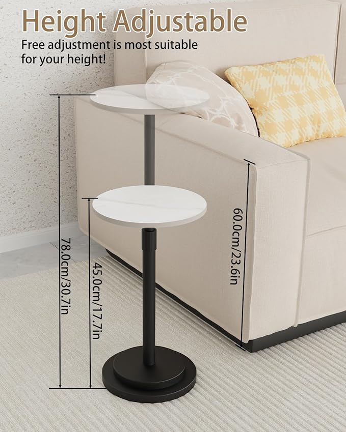 Height Adjustable Drink Table, Vintage Round Indoor Metal Plant Stand, for Small Spaces, Living Room, Bedroom, Cocktail, 1 Pack, White, GBZ001CW-1