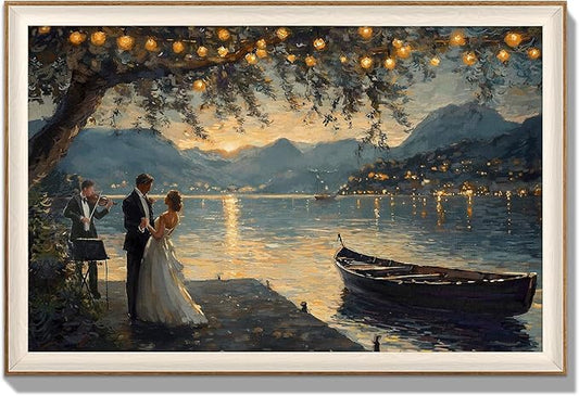 YUEYARIT Framed wall art, vintage wall decor, A Romantic Night decor, canvas printed pictures, suitable for gifts, cottagecore bedroom, bathroom, living room, and office artwork.16X24Inch