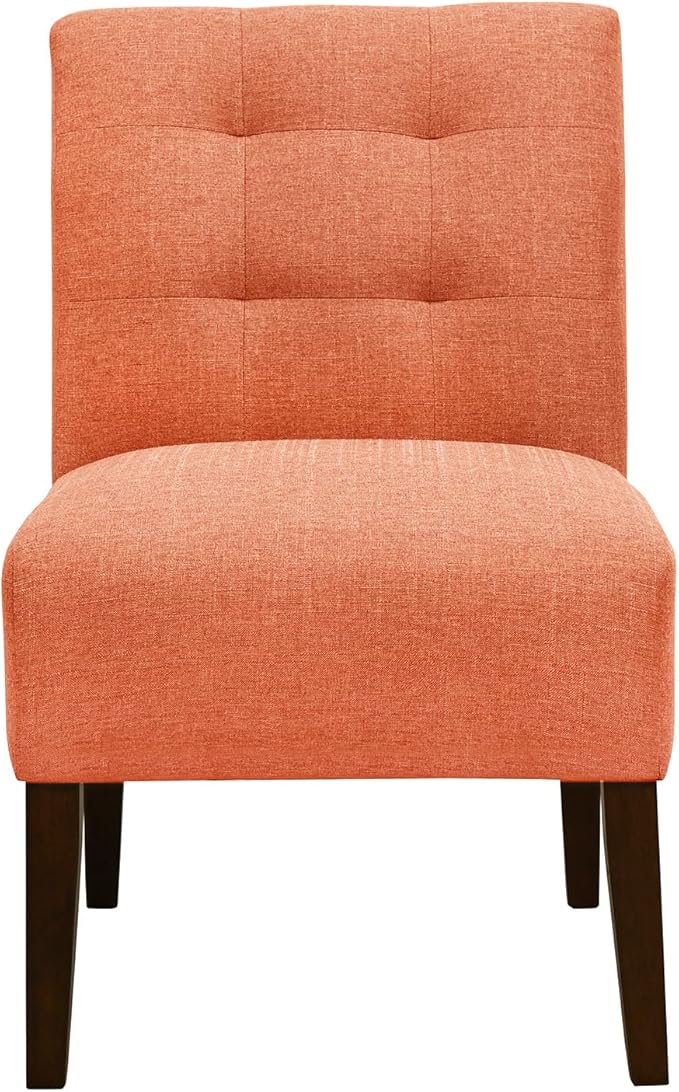 Slipper Accent Chair Modern Armless Lounge Chair with Wood Legs Upholstered Makeup Vanity Tufted Side Chair Fabric Comfy with Decor Back for Living Room Bedroom Patio (Pin Back, Orange)