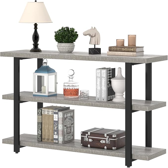 FOLUBAN Sofa Table, Wood Entryway Table with Storage Shelves for Living Room, Modern Console Tables for Hallway, Entrance, or Behind Couch, Light Grey, 47 Inch