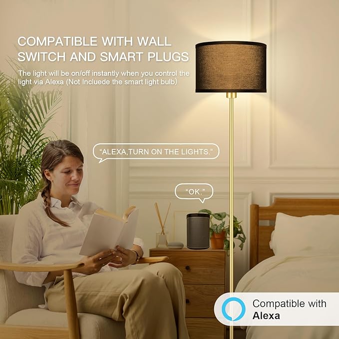 Floor Lamp, Black Standing Lamp, 58" Tall Lamps for Living Room, Simple Pole Lamp with Black Lampshade, On/Off Foot Pedal, Bright Dimming Light for Kids Room Bedroom Office Decor - Gold(No Bulb)