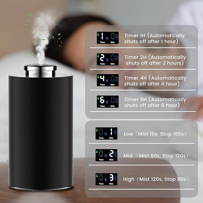 Diffuserlove Waterless Diffuser Essential Oil Diffusers Portable Car Aromatherapy Diffuser Travel Cordless Air Diffuser for Home Rechargeable Scent Machine Blue