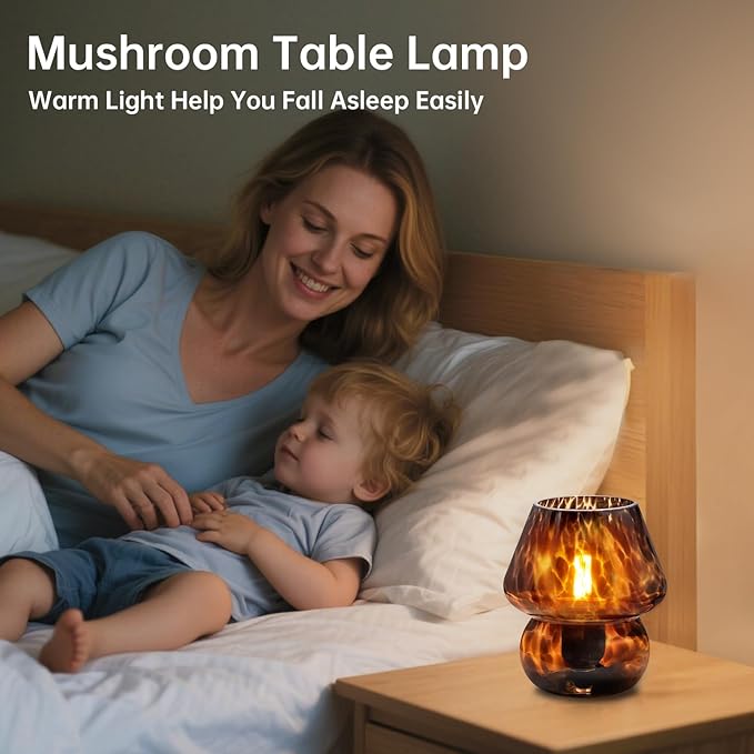 Mushroom Lamp Small Lamp Table Lamp for Bedroom, Desk Bedside Lamps for Living Room,Mushroom Decor Cute Mini Modern Mid Century Lamps for Night Stands,Aesthetic Home Living Room Decor(Black)