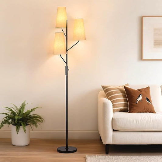 Farmhouse Floor Lamp for Living Room, 70" Tall 3-Light Tree Standing Lamp with Black Pole, Industrial Rustic Floor Lamps for Bedroom, Office and Reading Corner (Bulb Not Included)