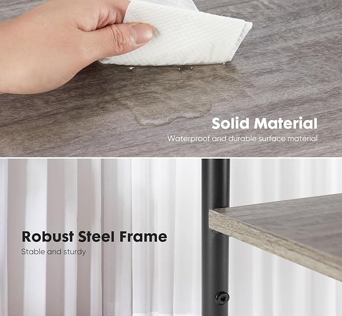 Sweetcrispy 3-Tier End Table with Adjustable Feet, Side Tables, Small Nightstand, 1-Pack for Bedroom, Living Room, Office, Grey