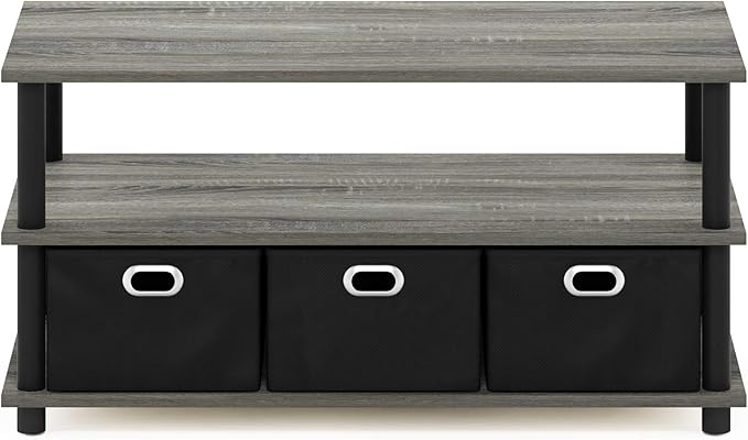 FURINNO Turn-N-Tube Coffee Table, 31.22D x 15.5W x 15.8H in, French Oak Grey/Black/Black