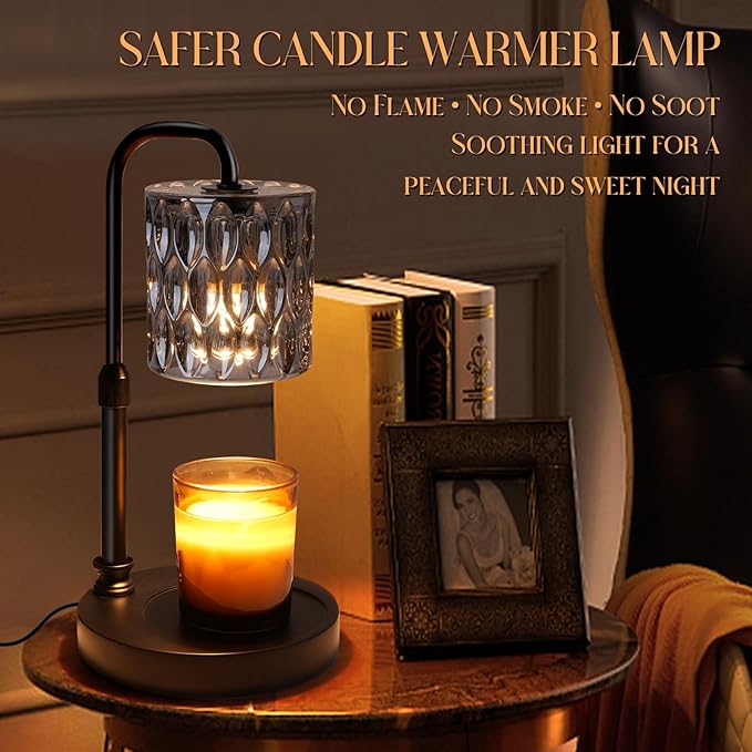 Crystal Candle Warmer Lamp with Timer &Dimmer, Adjustable Height Candle Wax Warmer Warming Lamp with 2x50W Bulbs for Scented Candles for Housewarming Bedroom Home Decor Mom Women