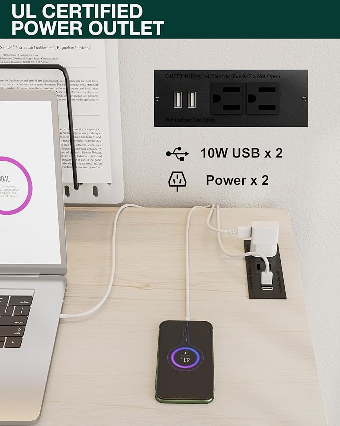 Frylr Small Folding Computer Desk – 43.3 Inch Portable Table for Craft and Study, Lightweight Desk for Small Spaces, Foldable Laptop Table Built-in AC/USB Outlets for Convenience, White Ash