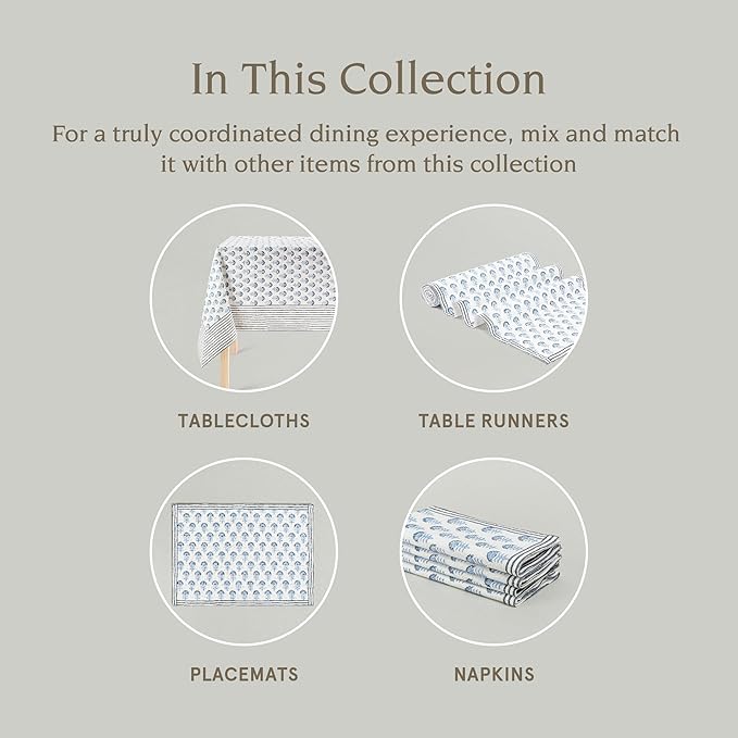 Over&Back Set of 4 Hand-Blocked Placemats - Colorful Dining Table Mat - Each Placemat is Unique - 100% Cotton - Machine Washable - Kitchen and Home Decor - Blue Flower