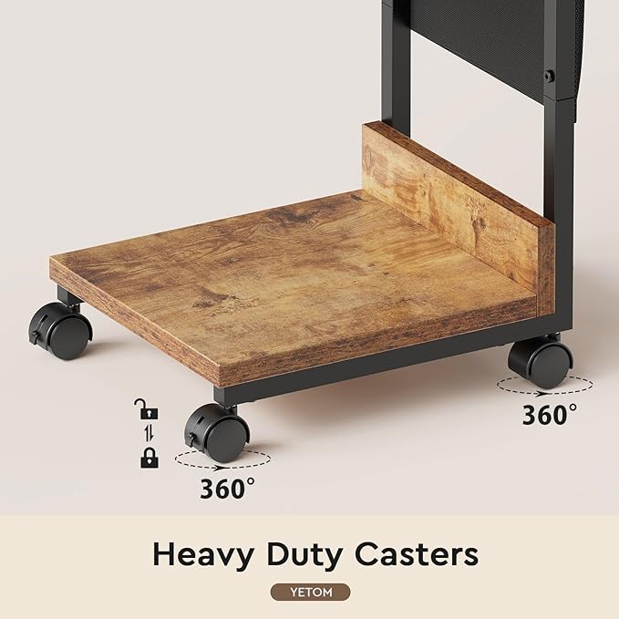 Side Table,C Table with 2-Tier Storage Shelf, End Table with a Storage Bag, Sofa Table with Wheels for Living Room, Bedroom, Office, Bathroom, Rustic Brown