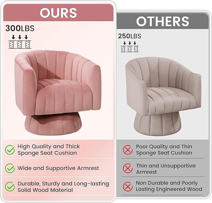 Kromax Swivel Accent Chair with Armrest, Set of 2, Mid Century 360 Degree Swivel Barrel Chair Overstuffed Tufted Velvet, Ideal for Living Room, Bedroom, Reading Room, Light Pink