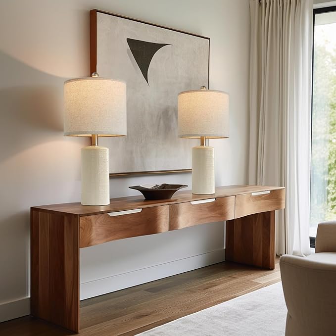 20.25'' Ceramic Table Lamps Set of 2 Small Farmhouse Bedside lamp Creamy White Modern Nightstand End Table Lamps for Living Room Bedroom Study Office