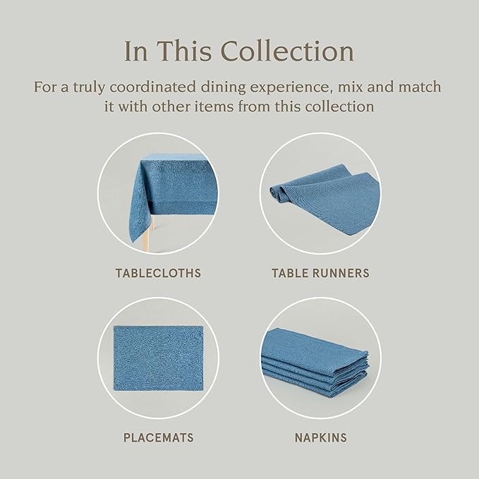 Over&Back Set of 4 Washed 100%-Linen Woven Placemats - Colorful Dining Table Mat - Machine Washable - Kitchen and Home Decor - Blue