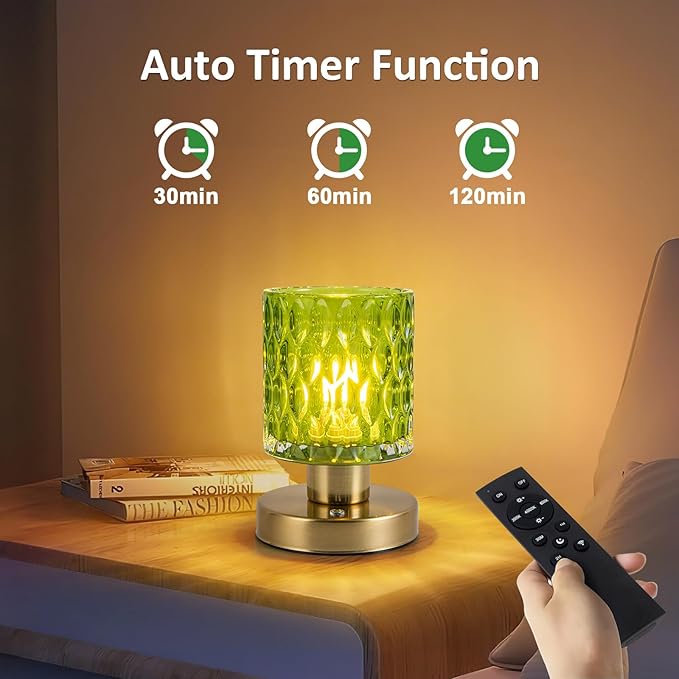 Modern Table Lamp with Remote Control, Cordless Dimmable Desk Lamp for Bedroom, Rechargeable Battery Operated, Touch Lamps for Night Stands Living Room, Bulb Included (Olive Green)