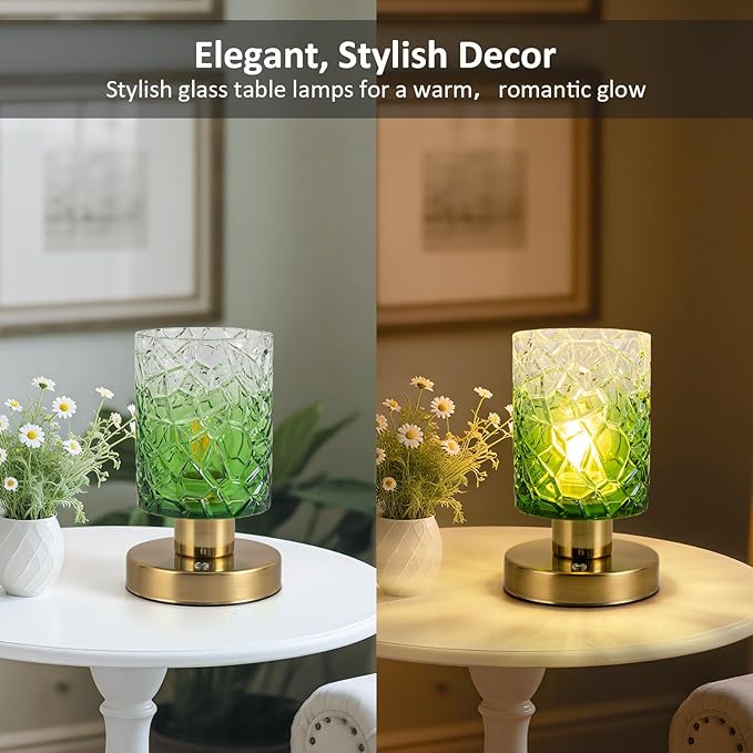 Modern Table Lamp with Remote Control, Cordless Dimmable Desk Lamp for Bedroom, Rechargeable Battery Operated, Touch Lamps for Night Stands Living Room, Bulb Included (Green Gradient)