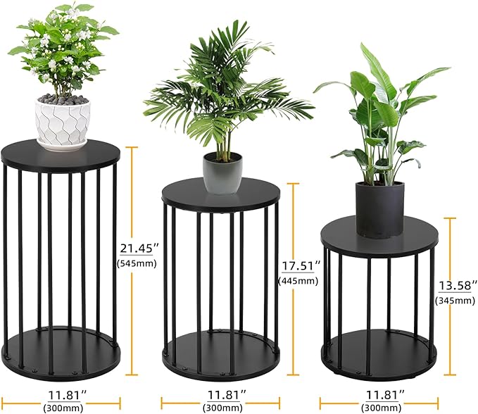 Plant Stand Indoor,small plant stool,Flower Pot Corner stand holder,Mid Century Heavy Duty Metal Tall Home Decor,Modern Round End Table,Small Rustic Display Stand for Living Room,Bedroom(Black,3 Packs)