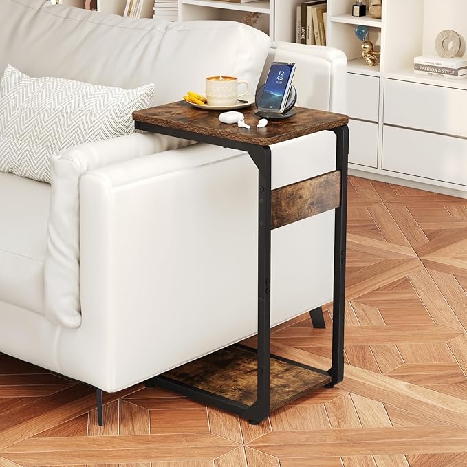 Narrow C-Shaped End Table, Small Side Table for Couch, Sofa TV Tray Table for Living Room, Bedroom, Bedside ET-YB-BR1