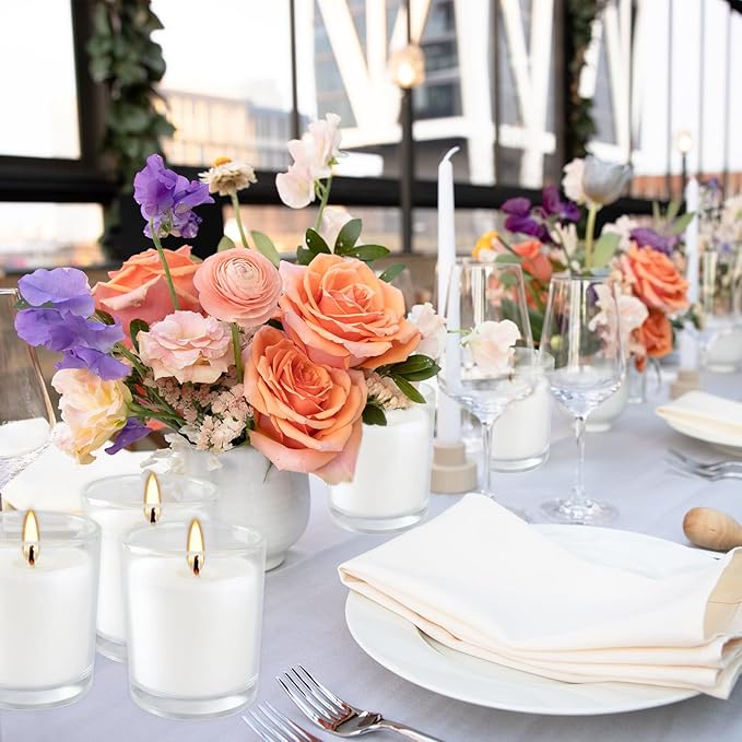 48 Pack Warm White Unscented Clear Glass Filled Votive Candles. Hand Poured Wax Candle Ideal Gifts for Aromatherapy Spa Weddings Birthdays Holidays Party.