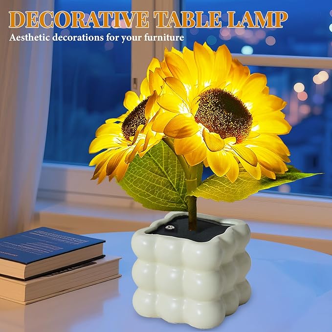 Flower Table Lamp, Touch Stepless Dimming Night Light, USB Rechargeable Small Desk Lamp, LED Sunflowers Artificial Flowers Lamp Aesthetic for Bedroom Home Decor (Sunflower-B)