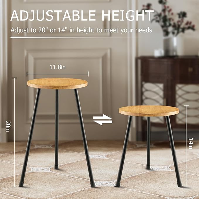 Tall Plant Stand, Mid Century Wood Indoor Plant Stand Plant Table for Flower Pots, Metal Plant Holder, Modern Home Decor Small Round Side End Table (11.8"x20")