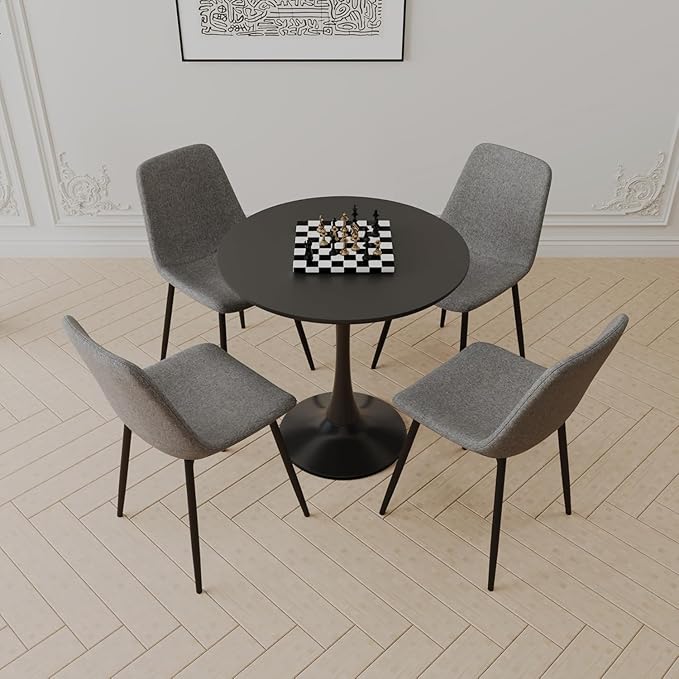 Round Dining Table, Modern Tulip Table, 31.5‘’Mid-Century Round Leisure Table with Metal Base for 2-4 Person, Suitable for Living Room, Kitchen, Cafe and Home Office(Black)
