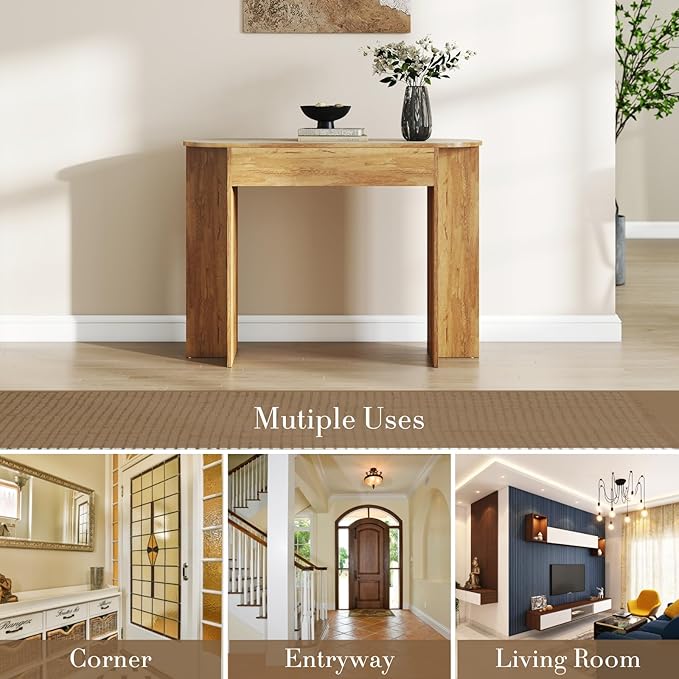 HEAH-YO Modern Console Table, Wooden Sofa Table with Narrow Countertop, 43.3" Entryway Tables for Hallway Entrance Living Room, Natural Color