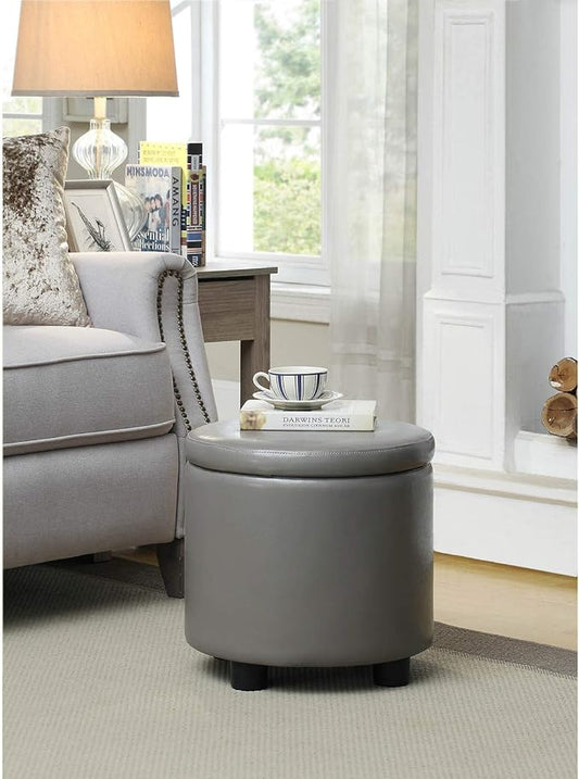 Designs4Comfort Round Accent Storage Ottoman with Reversible Tray Lid