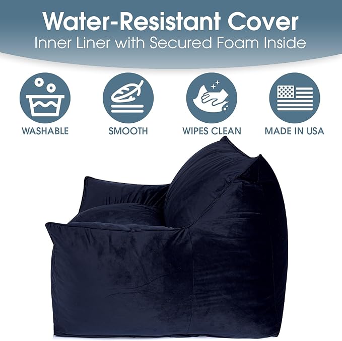 Foamma Bean Bag Chair for Kids & Adults, Midnight Blue - Single Person Bean Bag Chair with Armrests, High-Density Foam, Cozy and Plush Reading Seat, Ideal for Bedroom and Relaxation