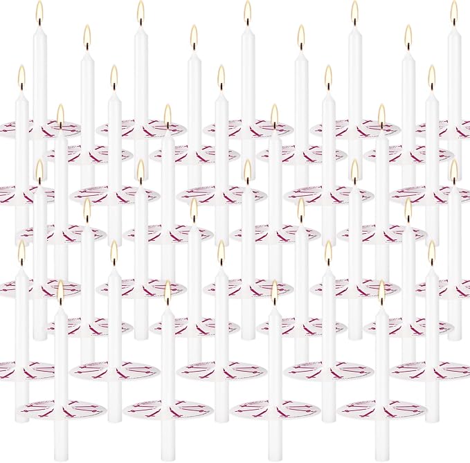 150 Packs Unscented White No Smoke ChurchCandles with Drip Protectors for Devotionalcandlelight Vigil Service.