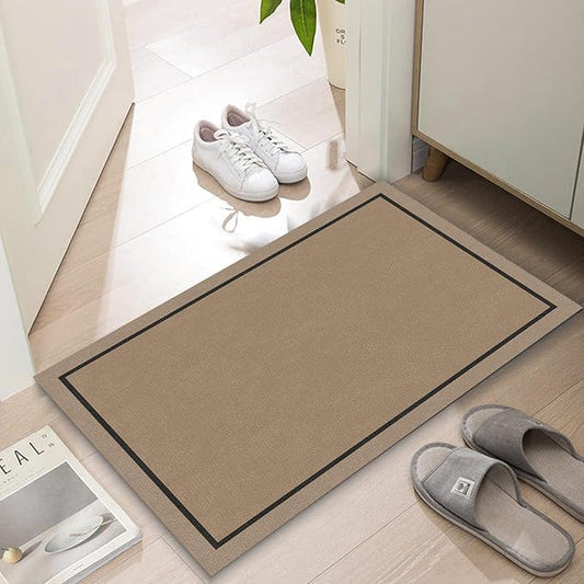 Ultra Thin Door Mat Indoor Entrance, 1/10 in Thin Door Mats for Inside Entry, Non-Slip Rubber Backing Washable Doormat, Fade Resistant, Absorbent, Low Profile Dirt Trapper, 35"X24",Orange
