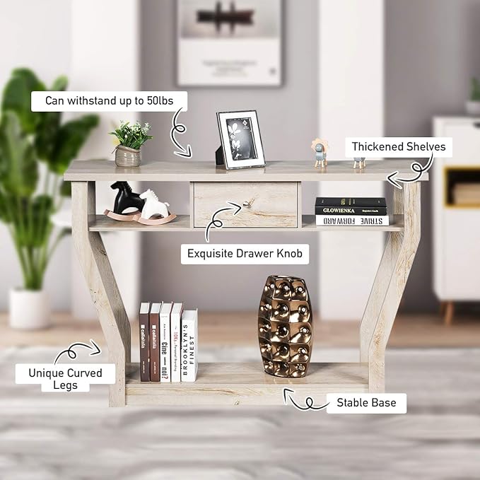 Safeplus 47" Accent Console Tables with Drawer and Shelf for Living Room Hallway Entryway
