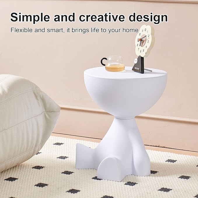 Mini Circle Side Table, Small Modern Bowl-Shaped Coffee Table, Sofa End Table Nightstand, Modern Bedside Home Decor for Living Room, Bedroom，Living Room (Large White)